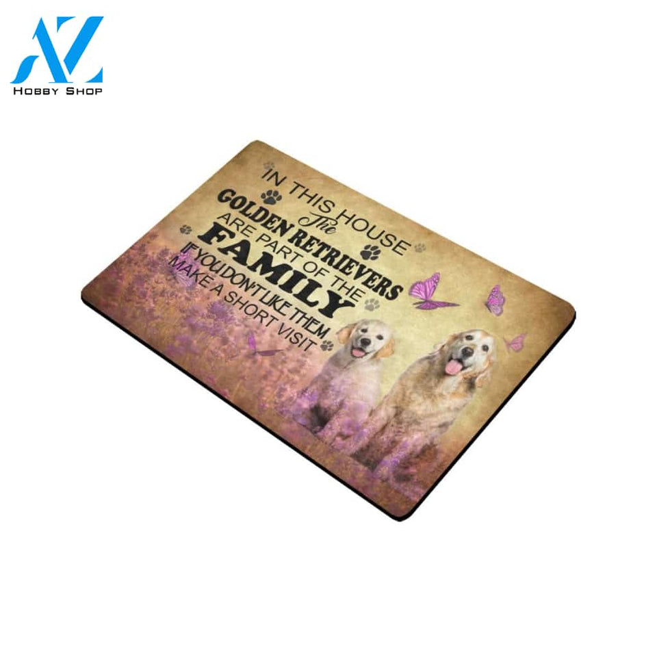 Golden Retrievers Are Part Of The Family Doormat Indoor And Outdoor Mat Entrance Rug Sweet Home Decor Housewarming Gift Gift For Friend Family Stem Feminist