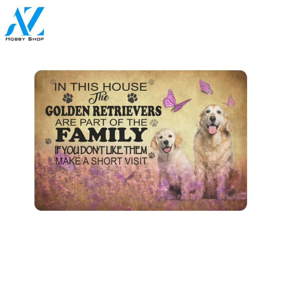 Golden Retrievers Are Part Of The Family Doormat Indoor And Outdoor Mat Entrance Rug Sweet Home Decor Housewarming Gift Gift For Friend Family Stem Feminist