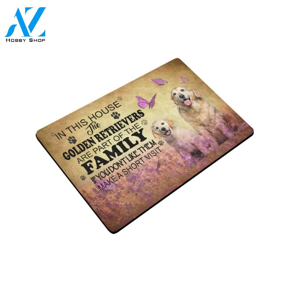 Golden Retrievers Are Part Of The Family Doormat Indoor And Outdoor Mat Entrance Rug Sweet Home Decor Housewarming Gift Gift For Friend Family Stem Feminist