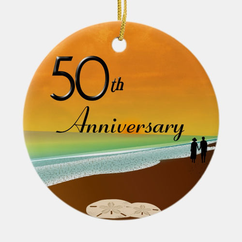 Golden Anniversary Beach Theme Ceramic Ornament