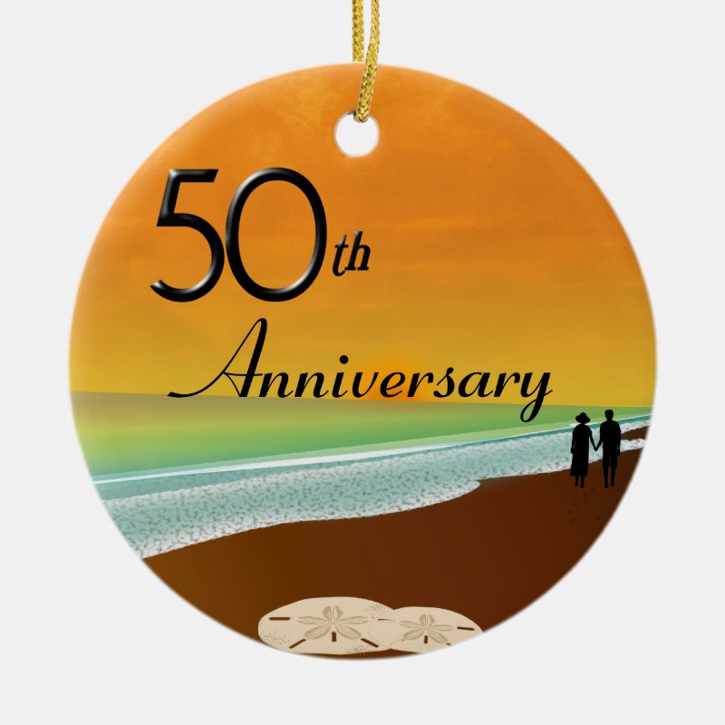 Golden Anniversary Beach Theme Ceramic Ornament