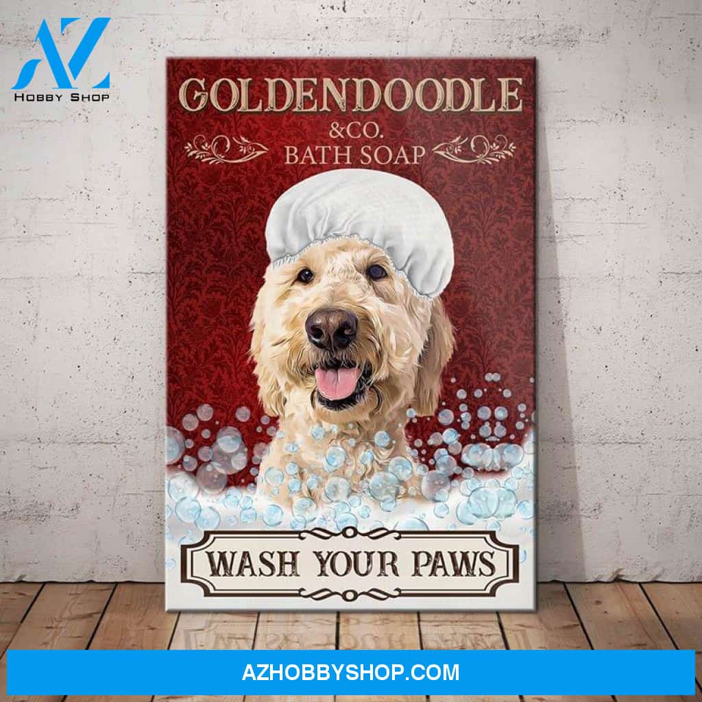 Goldendoodle Dog Bath Soap Company Canvas Wall Art, Wall Decor Visual Art