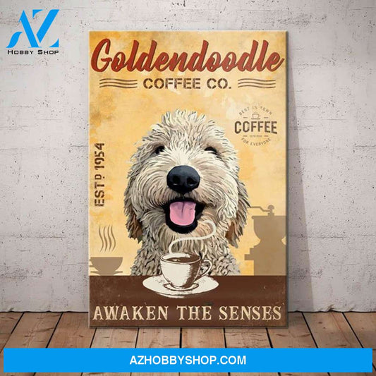 Goldendoodle Dog Coffee Company Canvas Wall Art, Wall Decor Visual Art