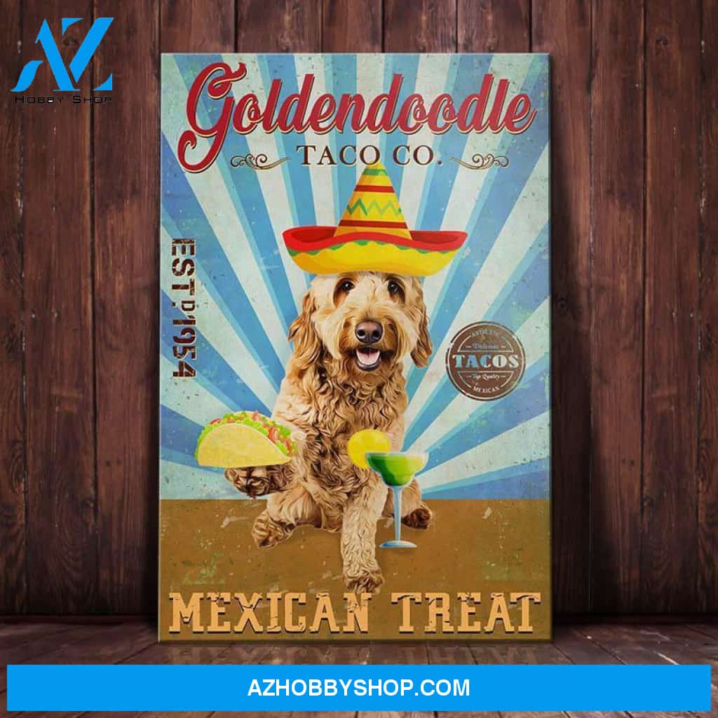 Goldendoodle Dog Taco Company Canvas Wall Art, Wall Decor Visual Art