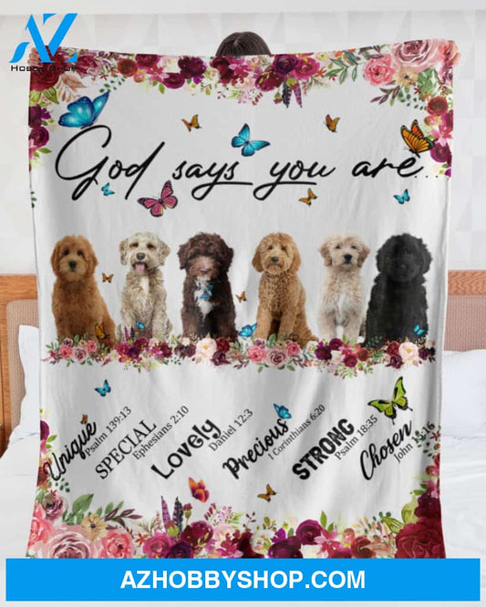 Goldendoodle - God Says You Are - Floral Butterflies Blanket Gift for Dog Lovers Birthday Gift Home Decor Bedding Couch Sofa Soft and Comfy Cozy