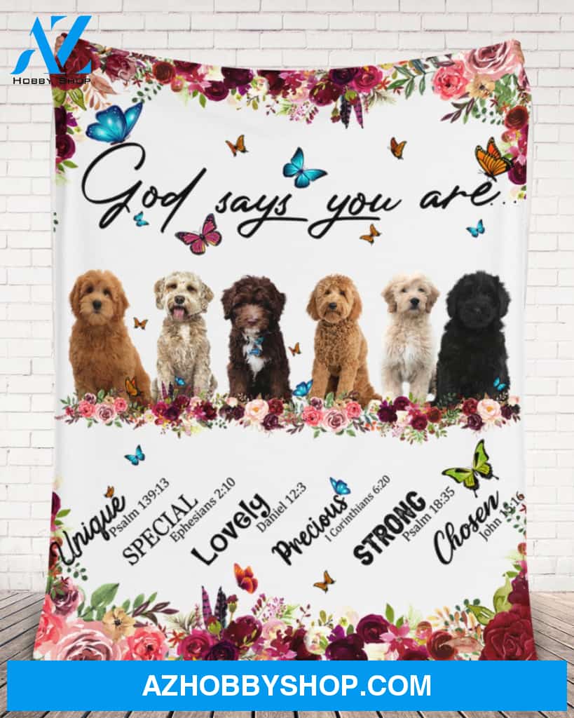 Goldendoodle - God Says You Are - Floral Butterflies Blanket Gift for Dog Lovers Birthday Gift Home Decor Bedding Couch Sofa Soft and Comfy Cozy