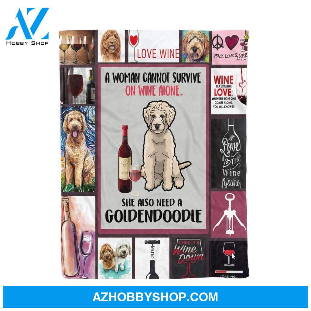 Goldendoodle Wine Fleece Blanket Home Decor Bedding Couch Sofa Soft and Comfy Cozy Gift For Friend Family, Birthday Gift