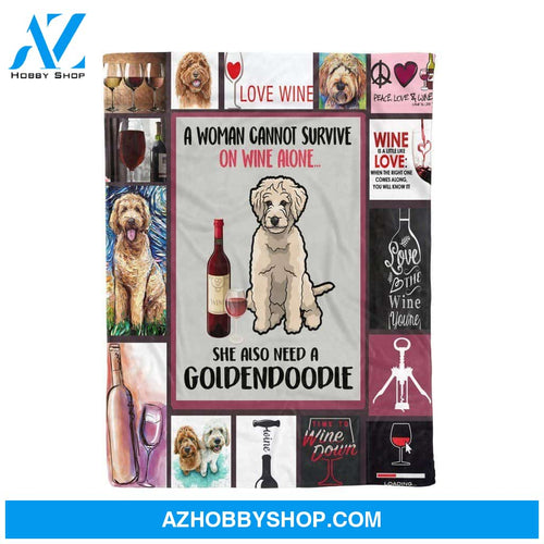 Goldendoodle Wine Fleece Blanket Home Decor Bedding Couch Sofa Soft and Comfy Cozy Gift For Friend Family, Birthday Gift