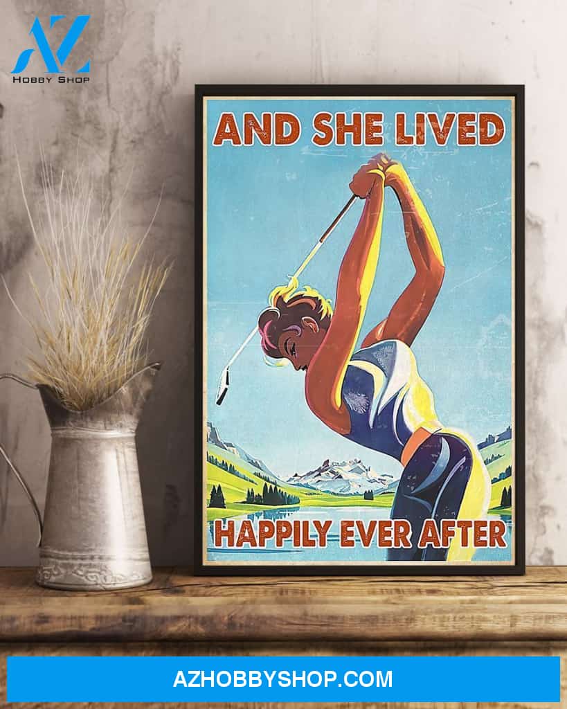 Golf And She Lived Happily Ever After Vertical Gift Family Canvas Wall Art