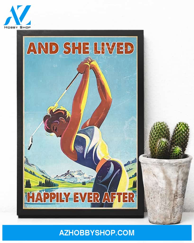 Golf And She Lived Happily Ever After Vertical Gift Family Canvas Wall Art