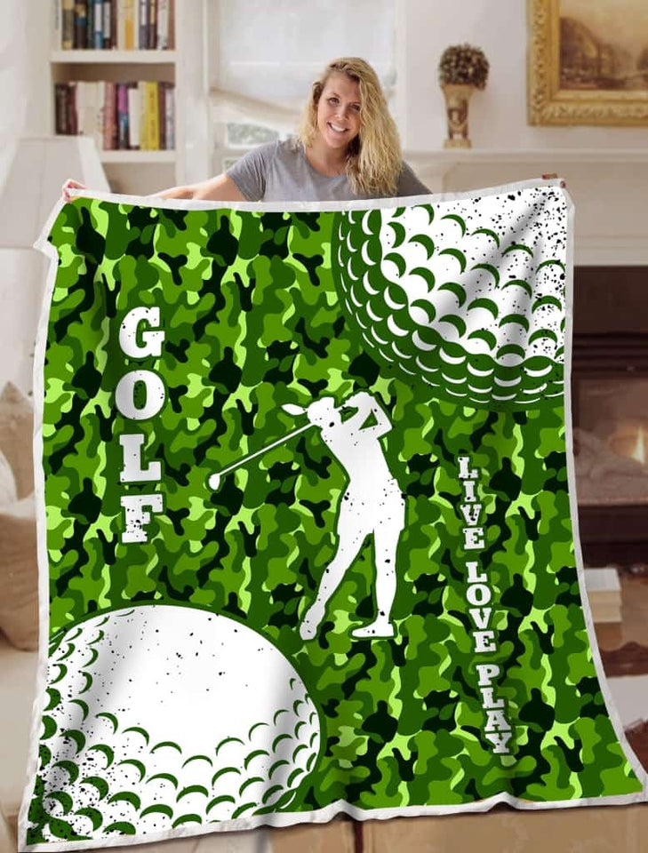 Golf Camo Background Live Love Play Blanket Gift For Golf lovers Birthday Gift Home Decor Bedding Couch Sofa Soft and Comfy Cozy