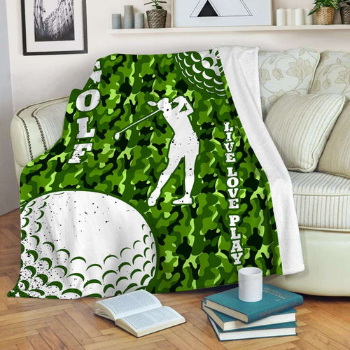 Golf Camo Background Live Love Play Blanket Gift For Golf lovers Birthday Gift Home Decor Bedding Couch Sofa Soft and Comfy Cozy