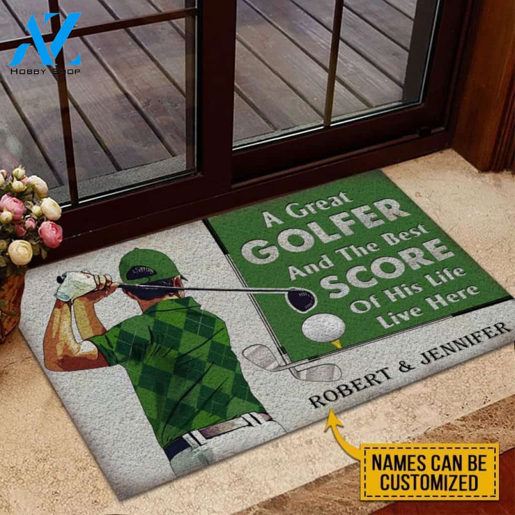Golf Green Couple Golfer Best Score Live Here Custom Doormat | Welcome Mat | House Warming Gift