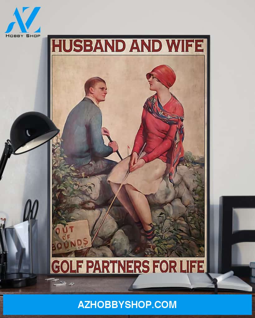 Golf Husband And Wife Vertical Canvas Painting, Wall Decor Visual Art