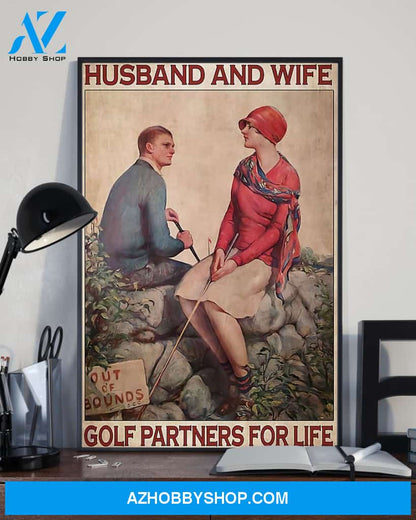 Golf Husband And Wife Vertical Canvas Painting, Wall Decor Visual Art