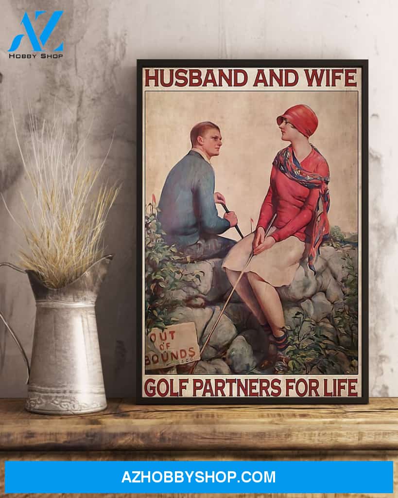 Golf Husband And Wife Vertical Canvas Painting, Wall Decor Visual Art