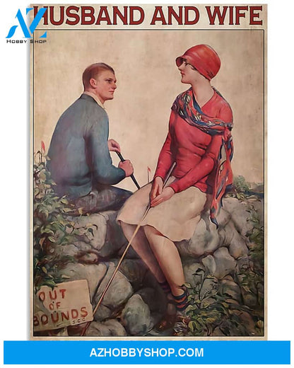 Golf Husband And Wife Vertical Canvas Painting, Wall Decor Visual Art