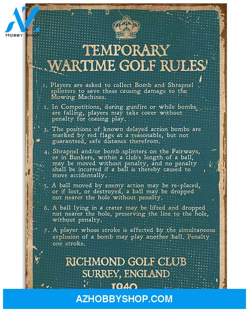 Golf Poster Temporary Wartime Golf Rules Poster Players Are Asked To Collect Bomb And Shrapnel Wall Decor