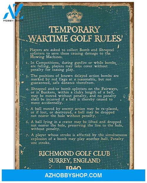 Golf Poster Temporary Wartime Golf Rules Poster Players Are Asked To Collect Bomb And Shrapnel Wall Decor