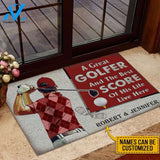 Golf Red Couple Golfer Best Score Live Here Custom Doormat