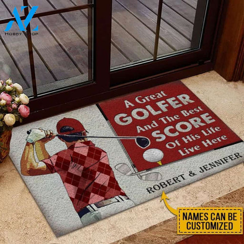 Golf Red Couple Golfer Best Score Live Here Custom Doormat | Welcome Mat | House Warming Gift