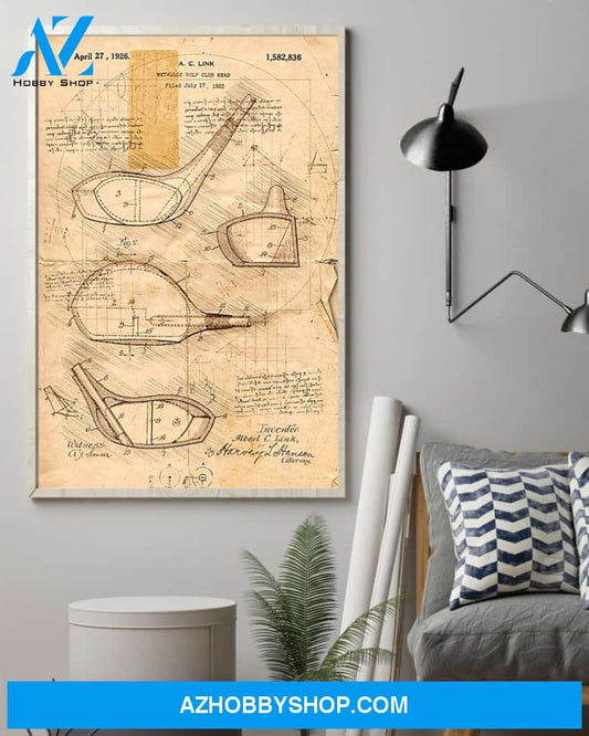 Golf Vintage Details Vertical Canvas Painting, Wall Decor Visual Art