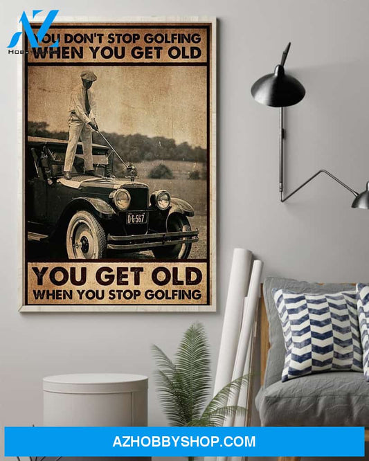 Golf Vintage Image Vertical Canvas Prints, Wall Decor Visual Art