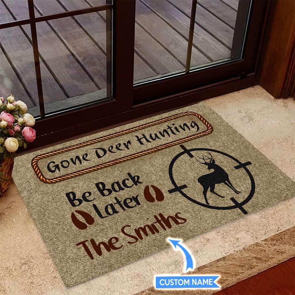 Gone Deer Hunting Personalized Custom Name Doormat Welcome Mat