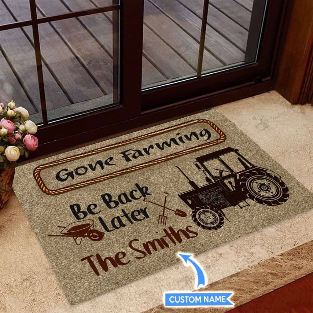 Gone Farming Personalized Custom Name Doormat Welcome Mat