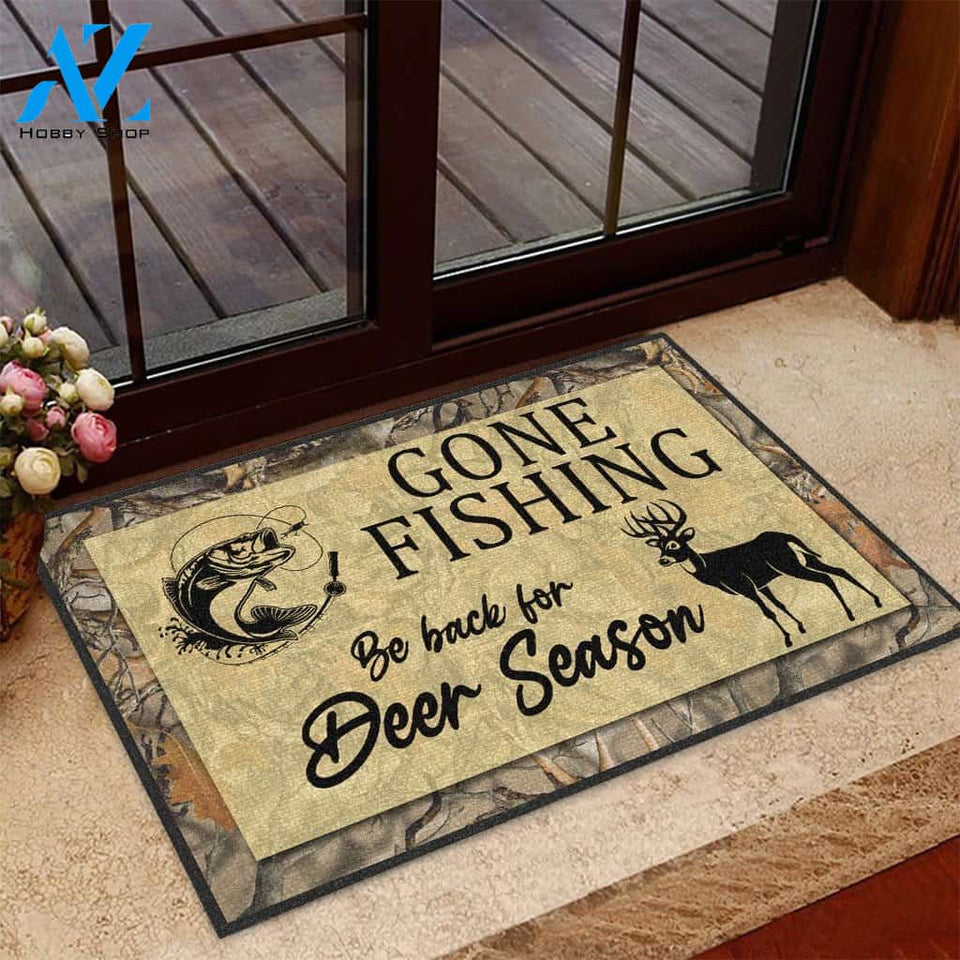 Gone Fishing Be Back For Deer Season Doormat | Welcome Mat | House Warming Gift