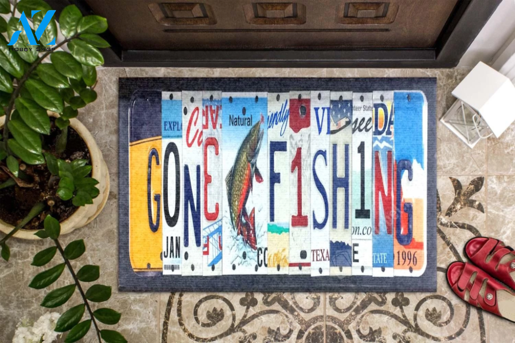 Gone Fishing Easy Clean Welcome DoorMat | Felt And Rubber | 40x60 cm | 45x75 cm | 60x90 cm | Colorful | DO1024