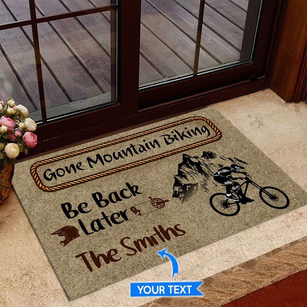 Gone Mountain Biking Personalized Custom Name Doormat Welcome Mat