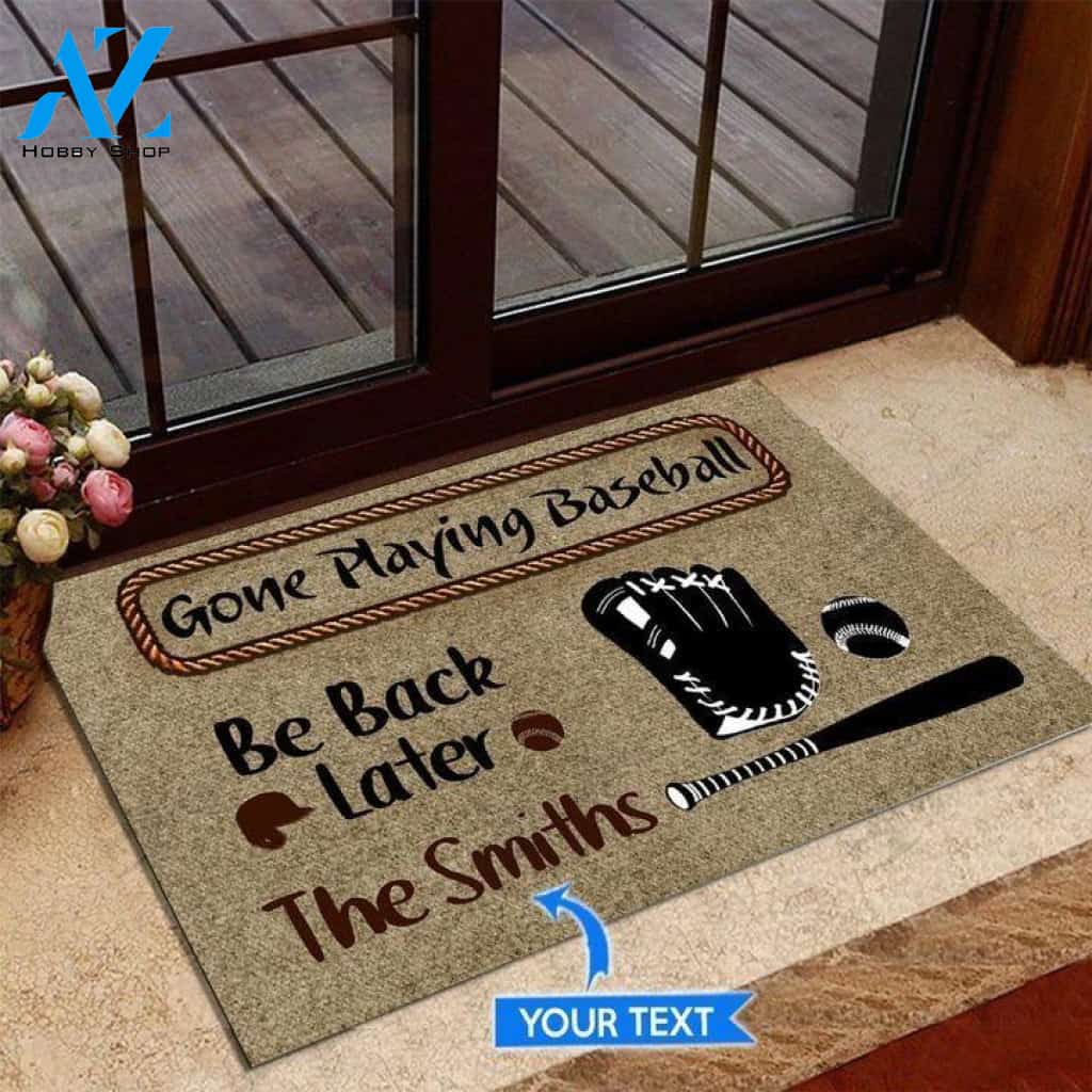 Gone Playing Baseball Be Back Later Personalized Doormat