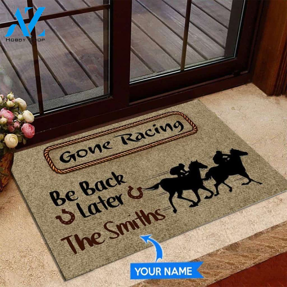 Gone Racing Be Back Later Personalized Doormat | Welcome Mat | House Warming Gift