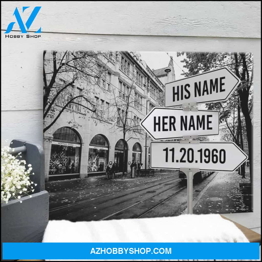 Good Anniversary Gifts For Husband And Wife Personalized Names On Street Sign Canvas Print