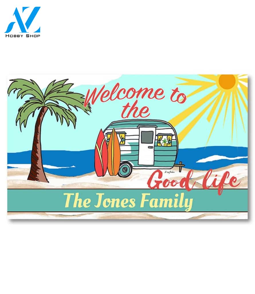 Good Life Beach Camper Personalized Doormat - 18" x 30"