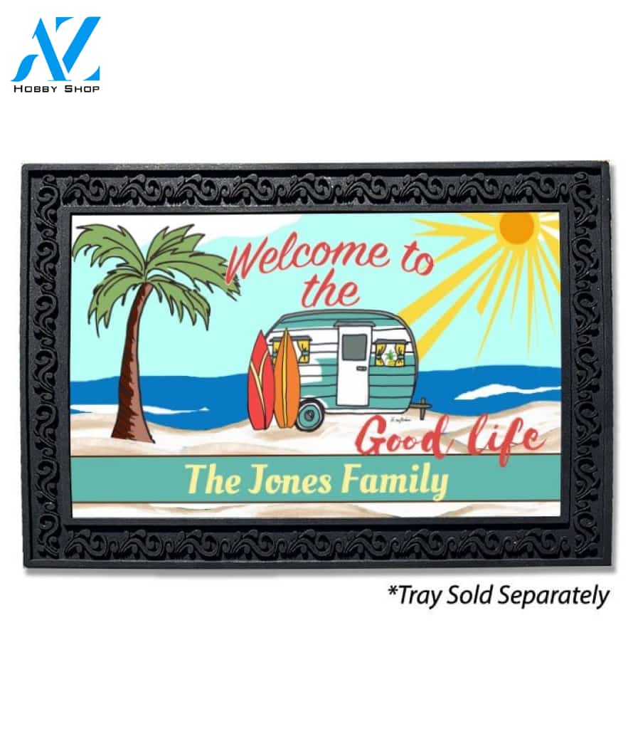 Good Life Beach Camper Personalized Doormat - 18" x 30"