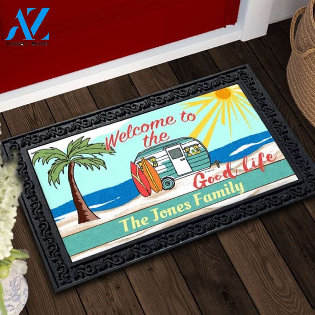 Good Life Beach Camper Personalized Doormat - 18" x 30"