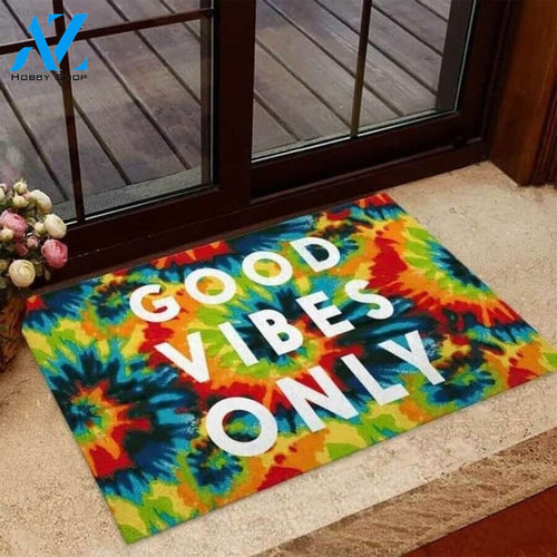 Good Vibes Only Hippie Tie Dye Background Doormat