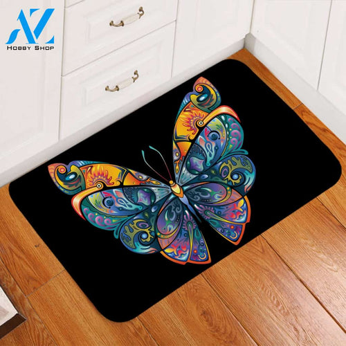 Gorgeous Butterfly Black Door Mat