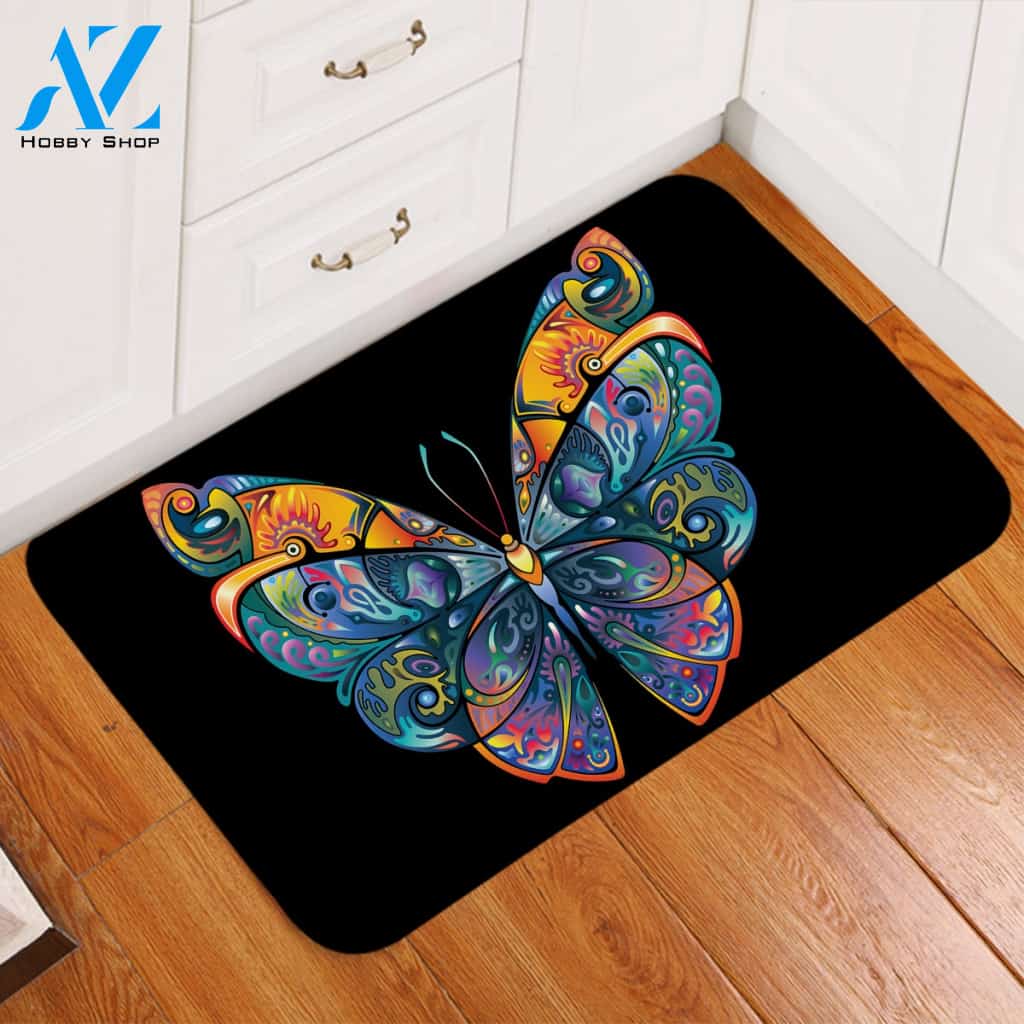 Gorgeous Butterfly Black Door Mat