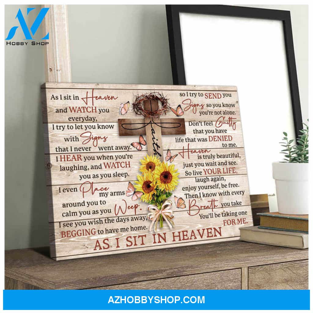 Gorgeous Cross and Butterfly Canvas As I sit in heaven Bereavement Wall Art Decor