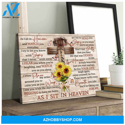 Gorgeous Cross and Butterfly Canvas As I sit in heaven Bereavement Wall Art Decor