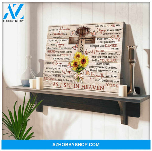 Gorgeous Cross and Butterfly Canvas As I sit in heaven Bereavement Wall Art Decor