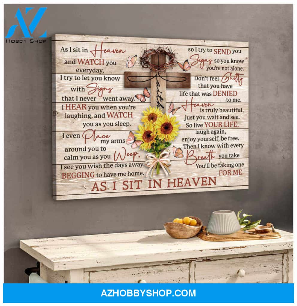 Gorgeous Cross and Butterfly Canvas As I sit in heaven Bereavement Wall Art Decor