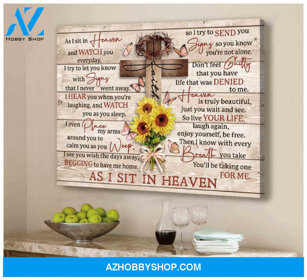 Gorgeous Cross and Butterfly Canvas As I sit in heaven Bereavement Wall Art Decor