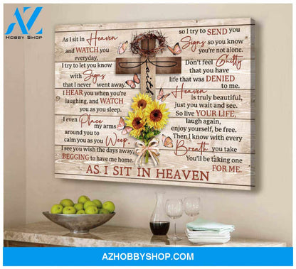 Gorgeous Cross and Butterfly Canvas As I sit in heaven Bereavement Wall Art Decor