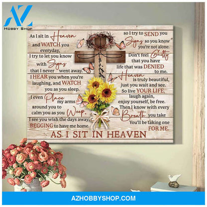 Gorgeous Cross and Butterfly Canvas As I sit in heaven Bereavement Wall Art Decor
