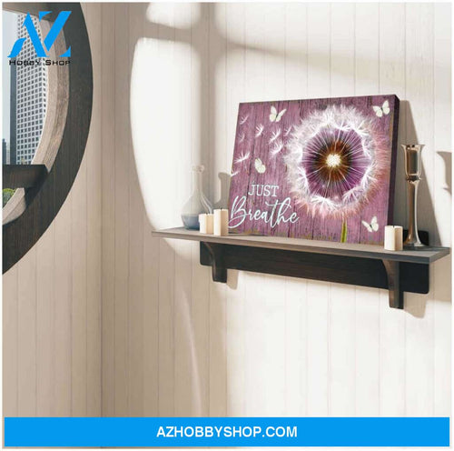 Gorgeous Dandelion and Butterfly Just Breathe Soft Pink BG Canvas Wall Art Decor