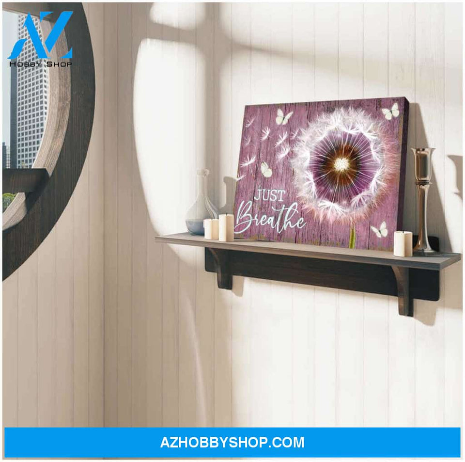 Gorgeous Dandelion and Butterfly Just Breathe Soft Pink BG Canvas Wall Art Decor
